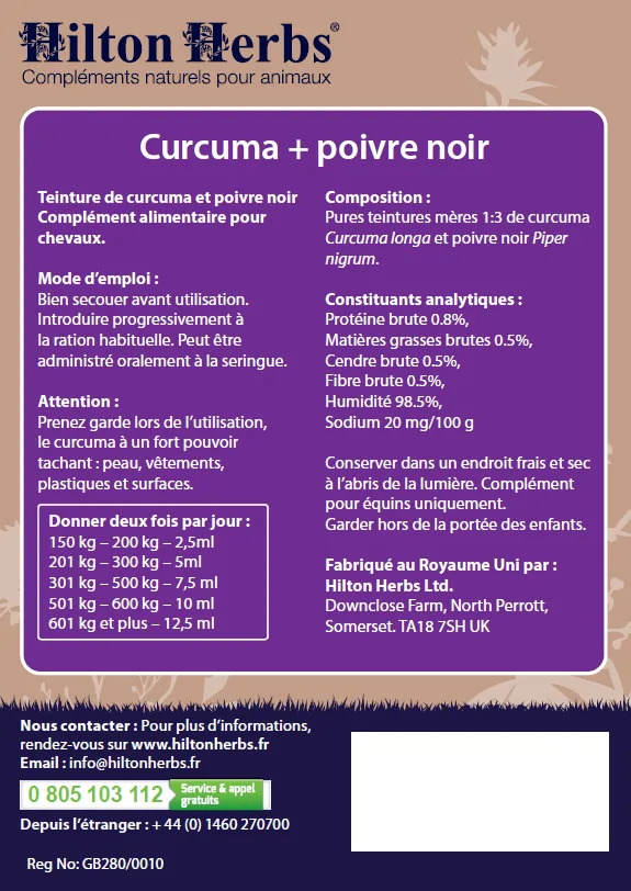 Curcuma et poivre noir pour le cheval